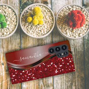 Handgeschriebener Name Glam Rot Metallic Glitter s Samsung Galaxy Hülle
