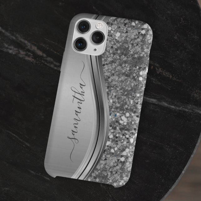 Handgeschriebener Name Silver Metal Glitzer 12 Case-Mate iPhone Hülle (Von Creator hochgeladen)