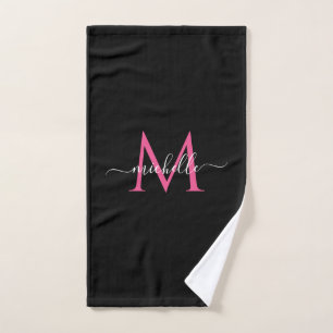 Handgeschriebener Schriftname Schwarz und Rosa Mon Handtuch