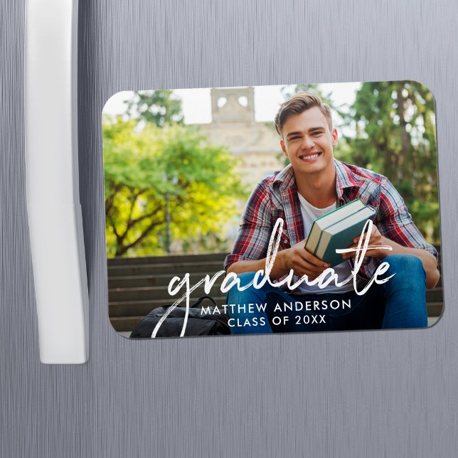Handgeschriebener Script Graduate Foto Abschluss Magnet (Customize to change your personalized text size or text style.)