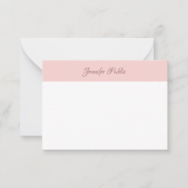Handgeschriebener Skriptname Blush Pink White Eleg Mitteilungskarte (Vorderseite)