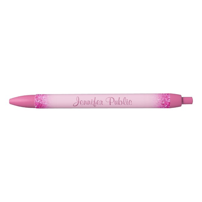 Handgeschriebener Skriptname Girly Pink Glitzer Tr Kugelschreiber (Vorderseite)