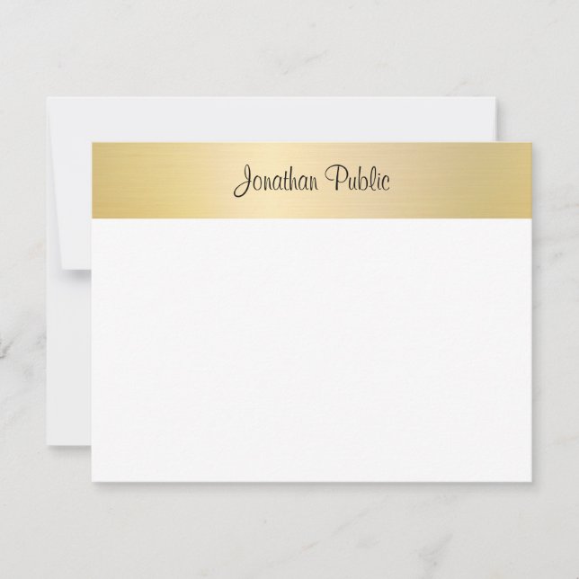 Handgeschriebener Skriptname Gold White Template Mitteilungskarte (Vorderseite)