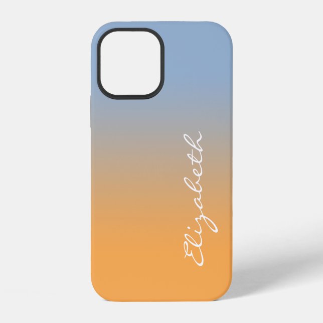 Handgeschriebener Skriptname Light Blue Orange Gra iPhone 12 Hülle (Rückseite)