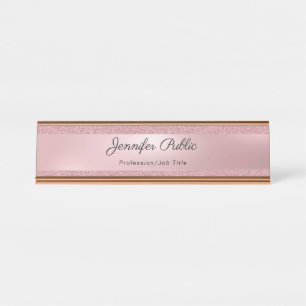 Handgeschriebener Text-eleganter Rosen-GoldGlitzer Schreibtischnamensplakette