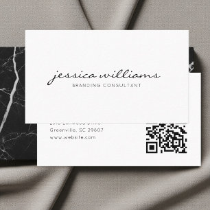 Handgeschriebener weißer minimalistischer QR-Code Visitenkarte