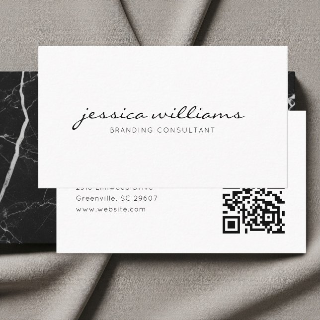 Handgeschriebener weißer minimalistischer QR-Code Visitenkarte (Von Creator hochgeladen)