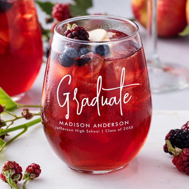 Handgeschriebener White Script-Abschluss Weinglas Ohne Stiel (Von Creator hochgeladen)