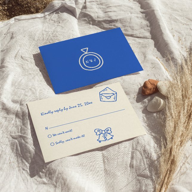 Handgeschriebenes blaues, Vintages, einzigartiges  RSVP Karte (Von Creator hochgeladen)