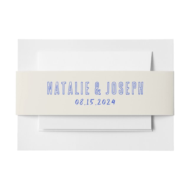 Handgeschriebenes Blue Bold Retro Quirky Wedding Einladungsbanderole (Vorderseite Beispiel)