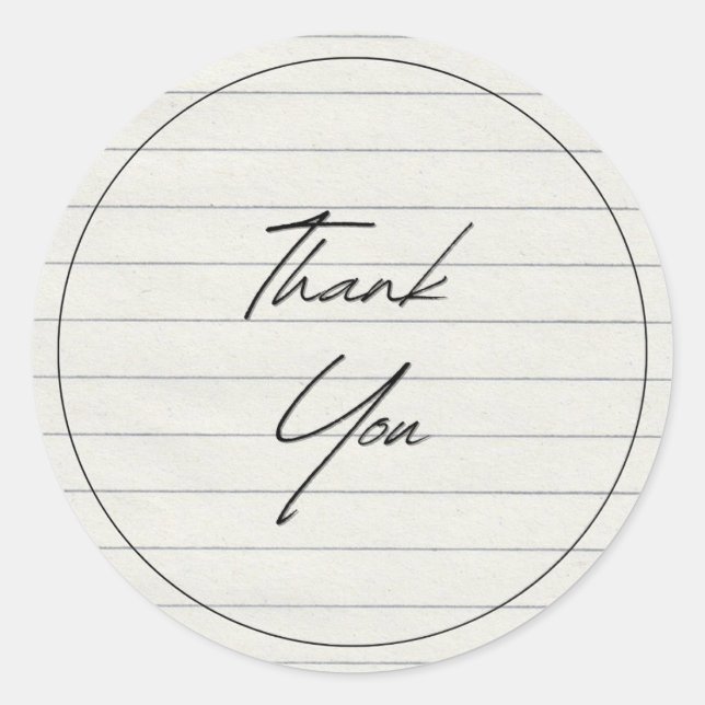 Handgeschriebenes Dankeschön an das Linedpapier Runder Aufkleber (Vorderseite)