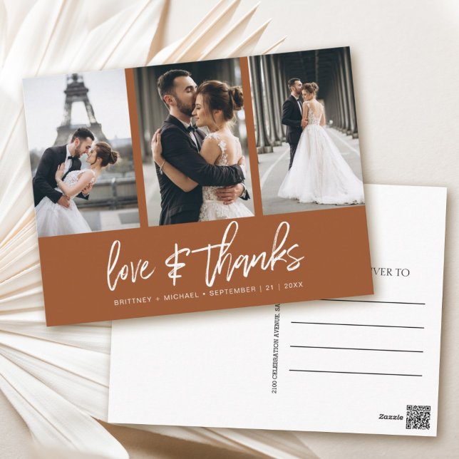 Handgeschriebenes Foto Collage Terracota Vielen Da Postkarte (Show your appreciation to your loved ones with an awesome photo thank-you card!)