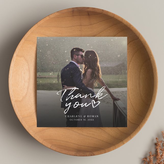 Handgeschriebenes Foto Dankeskarte (Wedding Thank You Photo Square Card)