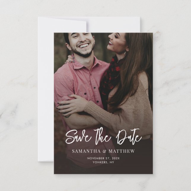 Handgeschriebenes Foto Elegant Wedding QR Code Save The Date (Vorderseite)