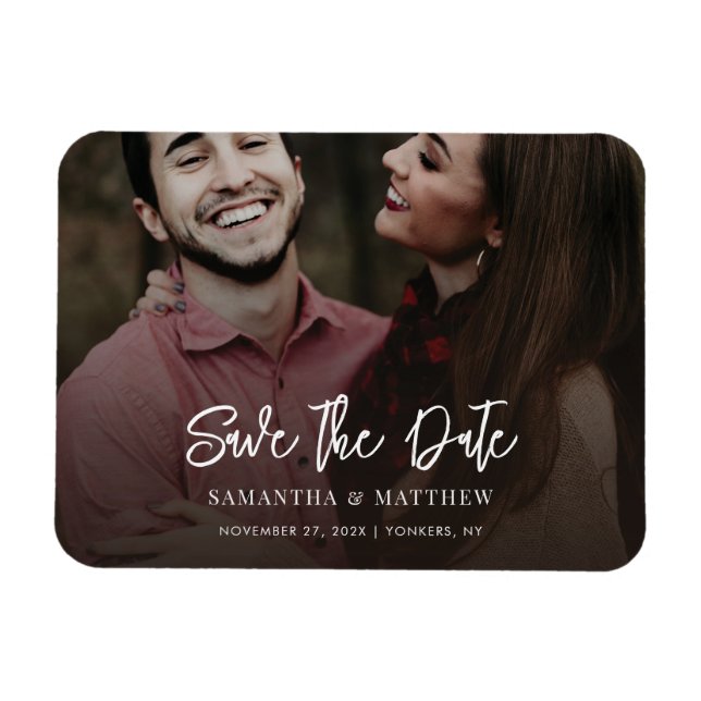 Handgeschriebenes Foto Elegante Hochzeit Save the  Magnet (Horizontal)