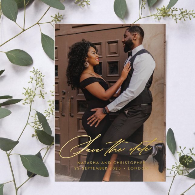 Handgeschriebenes Foto Save the Date Folieneinladung (Von Creator hochgeladen)