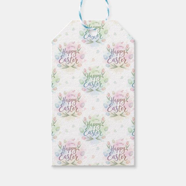 Handgeschriebenes Frohe Ostern Aquarell Geschenkanhänger (Vorderseite)