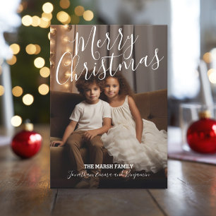 Handgeschriebenes frohe Weihnachts-Script und voll Feiertagskarte
