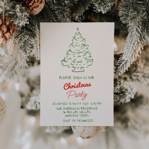 Handgeschriebenes Gezeichnet Red Green Christmas T Einladung