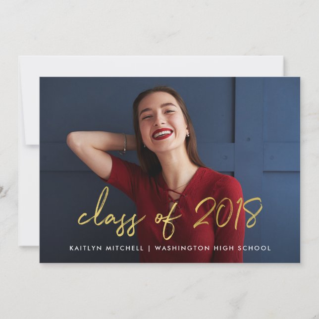 Handgeschriebenes Gold | Foto Grad Party 2018 Einladung (Vorderseite)
