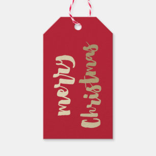 Handgeschriebenes Gold Frohe Weihnachts Rot Geschenkanhänger