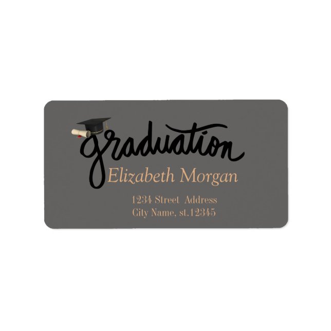 Handgeschriebenes Graduate Cap Diploma Adressaufkleber (Vorne)