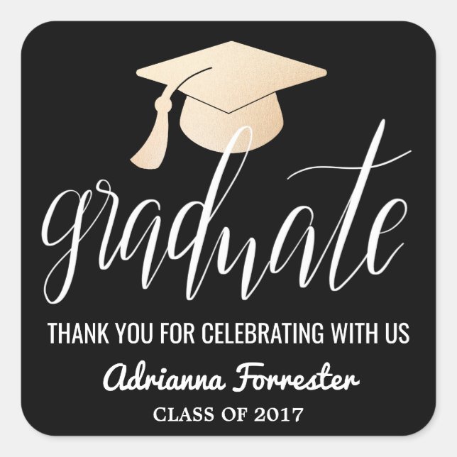 Handgeschriebenes Graduate-Skript | Hat Danke, Bla Quadratischer Aufkleber (Vorderseite)