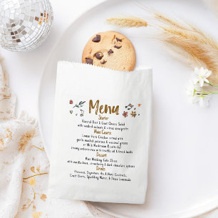 Handgeschriebenes Hochzeitsmenü für die Whimsical Geschenktütchen