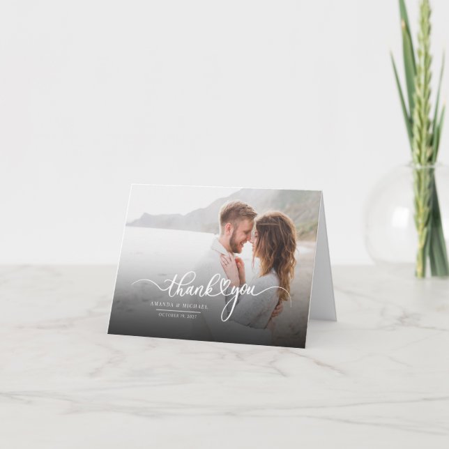 Handgeschriebenes modernes Hochzeitsszenario Foto  Dankeskarte (Vorderseite)
