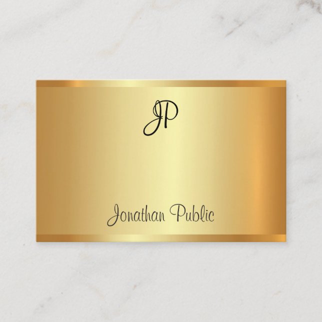 Handgeschriebenes Monogram Script Gold Moderne Ele Visitenkarte (Vorderseite)