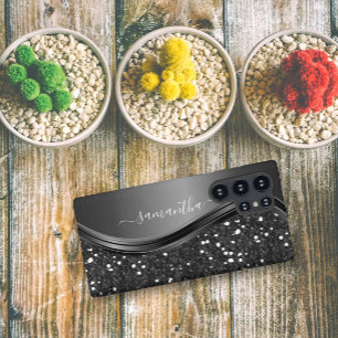 Handgeschriebenes Monogramm Elegantes schwarzes Me Samsung Galaxy Hülle