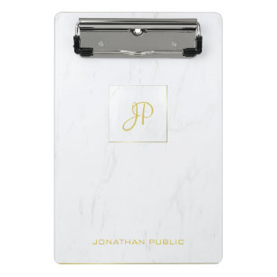 Handgeschriebenes Monogramm-Marmor-Goldmodernes Mini Klemmbrett