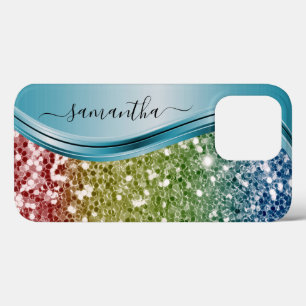 Handgeschriebenes Monogramm Regenbogen-Glitter  Case-Mate iPhone Hülle