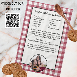 Handgeschriebenes Rezept Keepake Burgundy Karierte Geschirrtuch