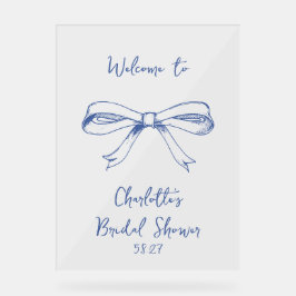 Handgeschriebenes Script Coquette Bow Blue Brautpa Acrylschild