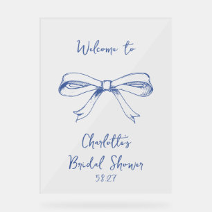 Handgeschriebenes Script Coquette Bow Blue Brautpa Acrylschild