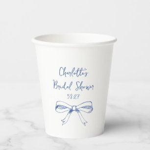 Handgeschriebenes Script Coquette Bow Blue Brautpa Pappbecher