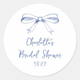 Handgeschriebenes Script Coquette Bow Blue Brautpa Runder Aufkleber