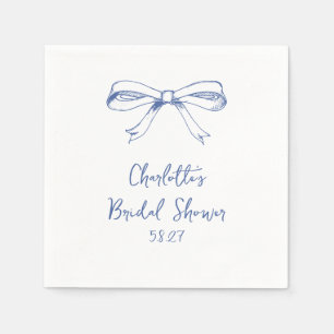 Handgeschriebenes Script Coquette Bow Blue Brautpa Serviette