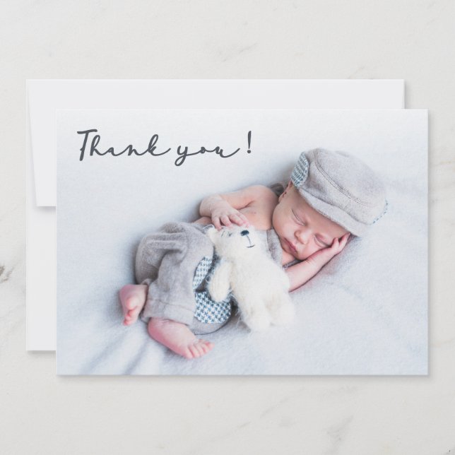 Handgeschriebenes Script Neugeborenen Baby Foto Vi Dankeskarte (Vorderseite)