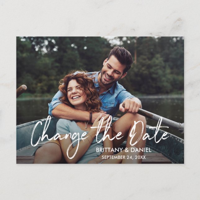 Handgeschriebenes Skript ändert das neue Datum Postkarte (Vorderseite)