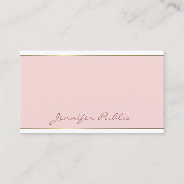 Handgeschriebenes Skript Blush Pink Gold Template  Visitenkarte (Vorderseite)