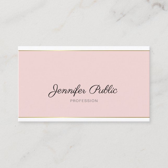Handgeschriebenes Skript Blush Pink Gold Trenddesi Visitenkarte (Vorderseite)