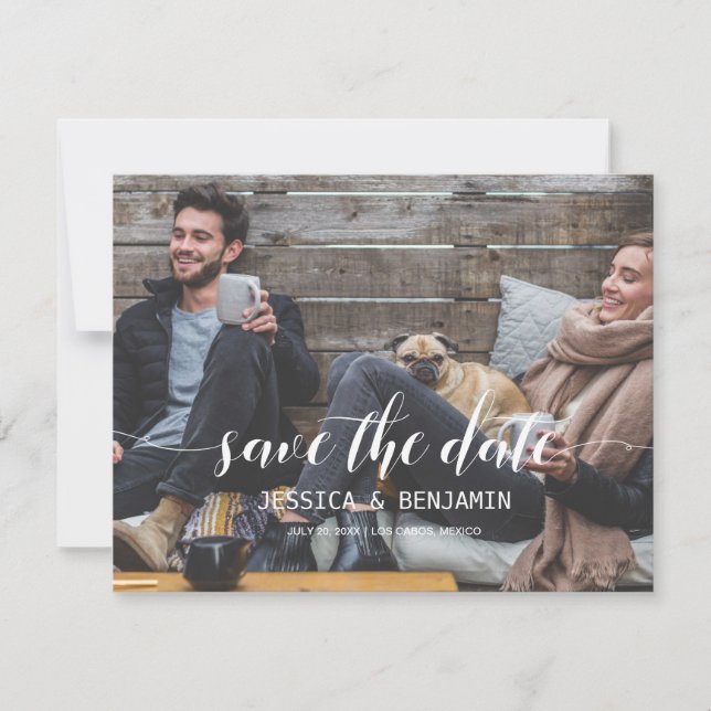 Handgeschriebenes Skript-Foto Save the Date Einladung (Vorderseite)