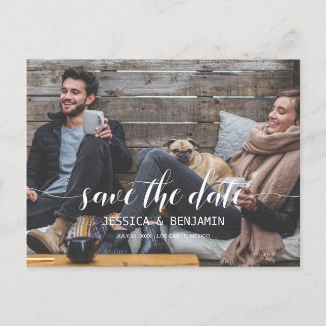 Handgeschriebenes Skript-Foto Save the Date Postka Einladungspostkarte (Vorderseite)