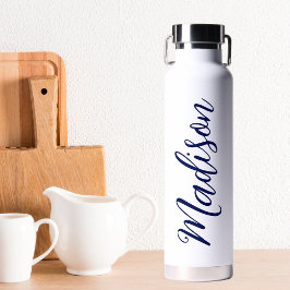 Handgeschriebenes Skript für Navy Blue Name Trinkflasche