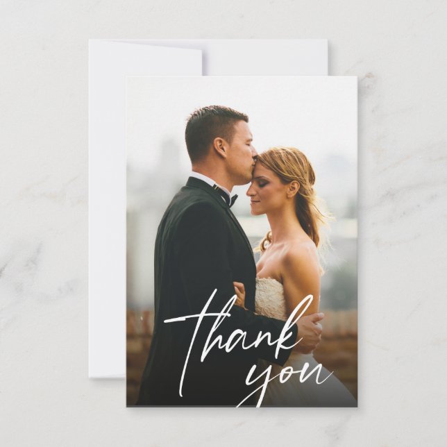 Handgeschriebenes Skript Hochzeit 2 Fotos Dankeskarte (Vorderseite)