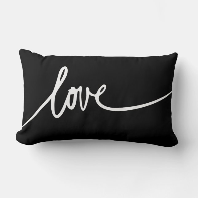 Handgeschriebenes Skript-Liebe-Thread Black Pillow Lendenkissen (Vorderseite)