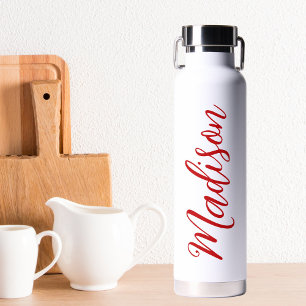 Handgeschriebenes Skript mit feinem roten Namen Trinkflasche