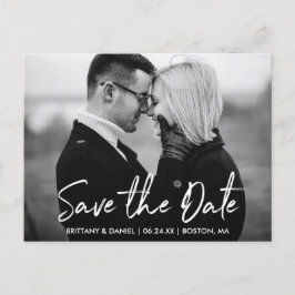 Handgeschriebenes Skript Save the Date Schwarz und Postkarte